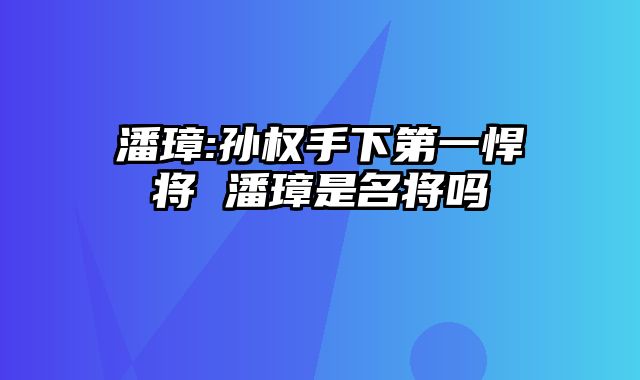 潘璋:孙权手下第一悍将 潘璋是名将吗