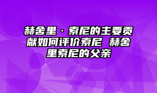 赫舍里·索尼的主要贡献如何评价索尼 赫舍里索尼的父亲