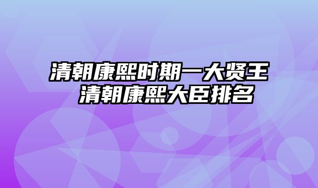 清朝康熙时期一大贤王 清朝康熙大臣排名