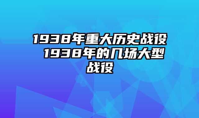 1938年重大历史战役 1938年的几场大型战役