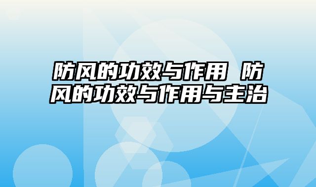 防风的功效与作用 防风的功效与作用与主治