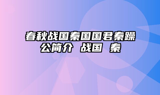 春秋战国秦国国君秦躁公简介 战国 秦
