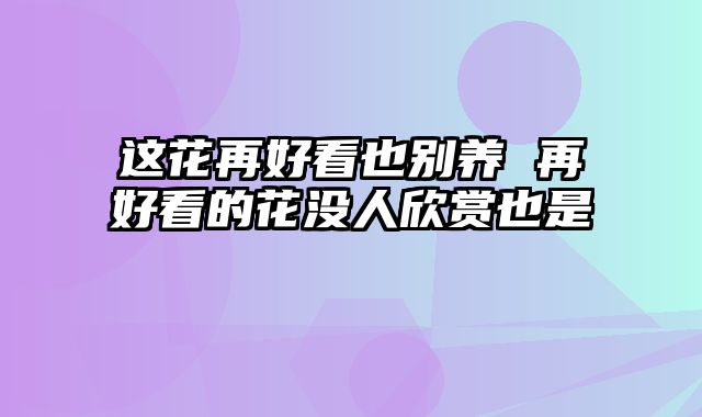 这花再好看也别养 再好看的花没人欣赏也是