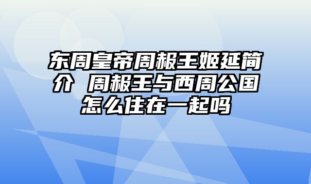 东周皇帝周赧王姬延简介 周赧王与西周公国怎么住在一起吗