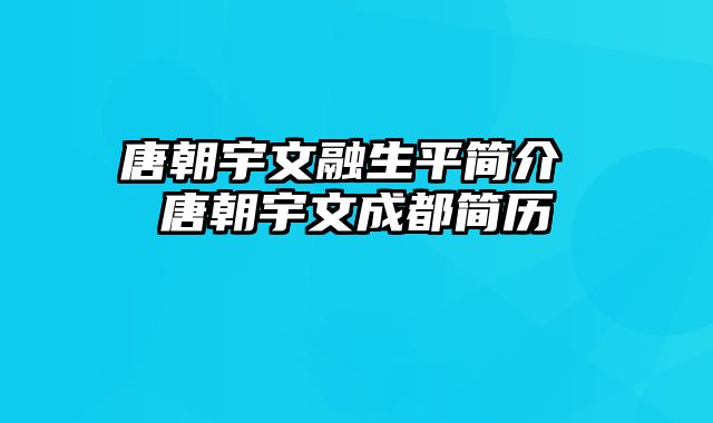 唐朝宇文融生平简介 唐朝宇文成都简历