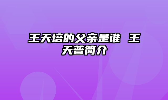 王天培的父亲是谁 王天普简介