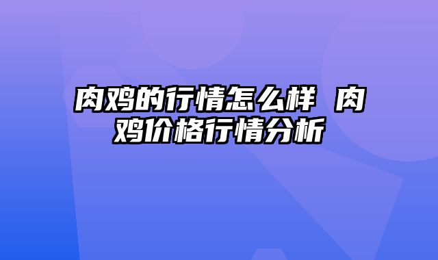 肉鸡的行情怎么样 肉鸡价格行情分析