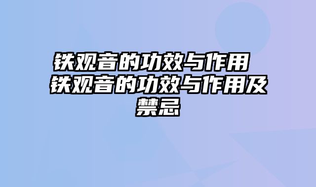 铁观音的功效与作用 铁观音的功效与作用及禁忌