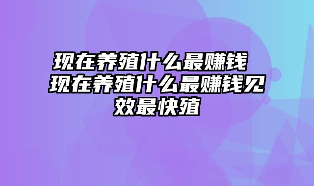 现在养殖什么最赚钱 现在养殖什么最赚钱见效最快殖