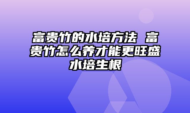 富贵竹的水培方法 富贵竹怎么养才能更旺盛水培生根