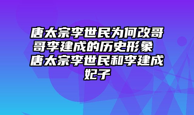唐太宗李世民为何改哥哥李建成的历史形象 唐太宗李世民和李建成妃子