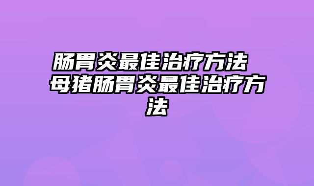 肠胃炎最佳治疗方法 母猪肠胃炎最佳治疗方法