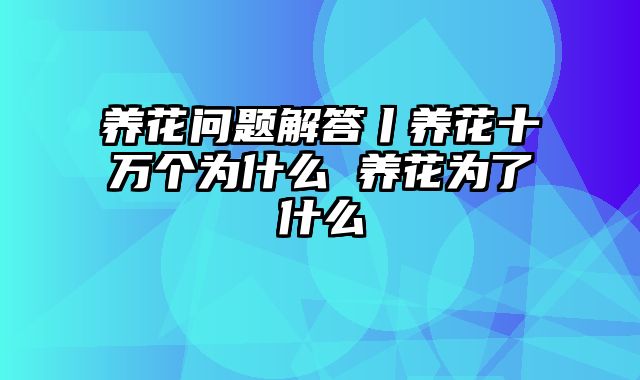 养花问题解答丨养花十万个为什么 养花为了什么