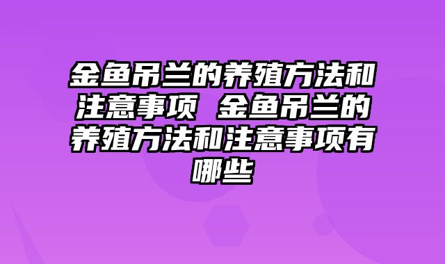 金鱼吊兰的养殖方法和注意事项 金鱼吊兰的养殖方法和注意事项有哪些