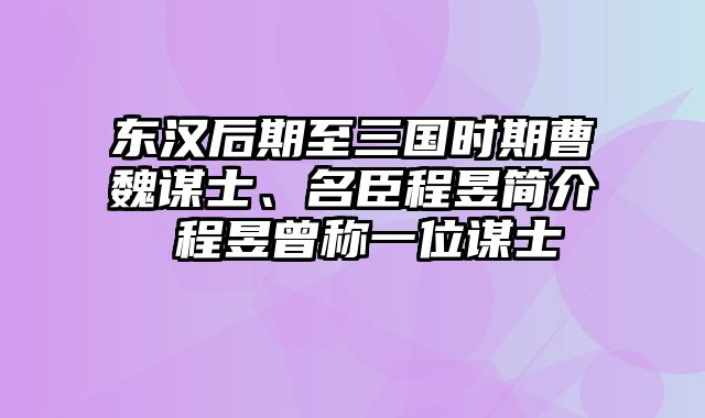 东汉后期至三国时期曹魏谋士、名臣程昱简介 程昱曾称一位谋士