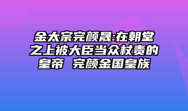 金太宗完颜晟:在朝堂之上被大臣当众杖责的皇帝 完颜金国皇族