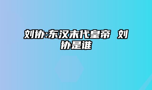 刘协:东汉末代皇帝 刘协是谁