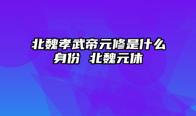 北魏孝武帝元修是什么身份 北魏元休