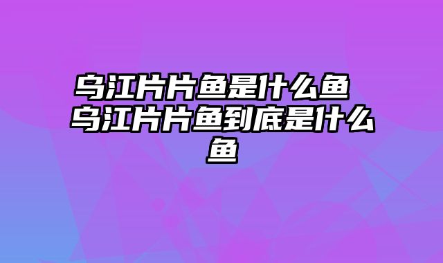 乌江片片鱼是什么鱼 乌江片片鱼到底是什么鱼