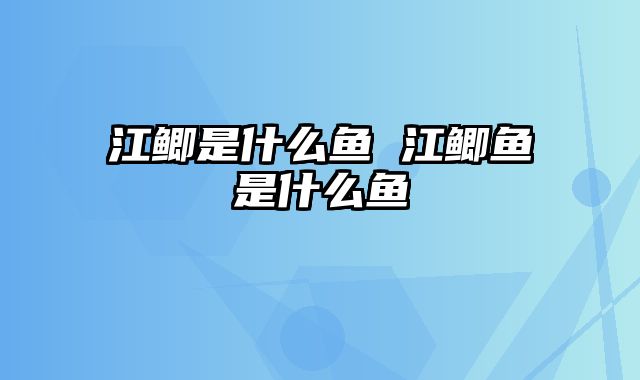 江鲫是什么鱼 江鲫鱼是什么鱼