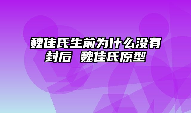 魏佳氏生前为什么没有封后 魏佳氏原型