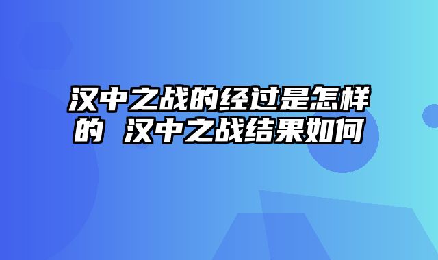 汉中之战的经过是怎样的 汉中之战结果如何