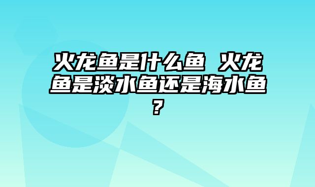 火龙鱼是什么鱼 火龙鱼是淡水鱼还是海水鱼?