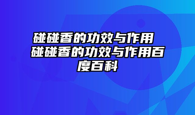 碰碰香的功效与作用 碰碰香的功效与作用百度百科