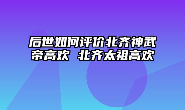 后世如何评价北齐神武帝高欢 北齐太祖高欢