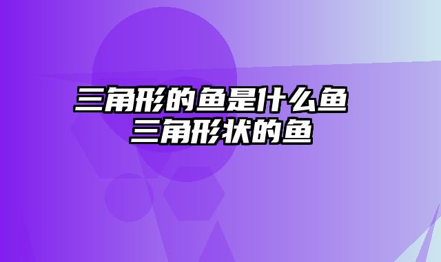 三角形的鱼是什么鱼 三角形状的鱼