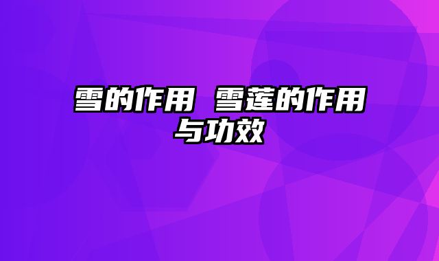 雪的作用 雪莲的作用与功效