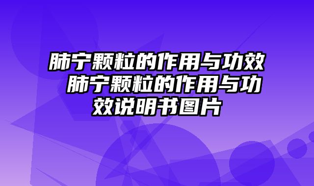 肺宁颗粒的作用与功效 肺宁颗粒的作用与功效说明书图片