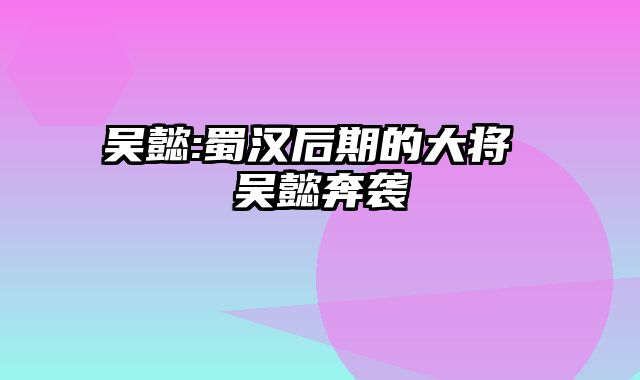 吴懿:蜀汉后期的大将 吴懿奔袭