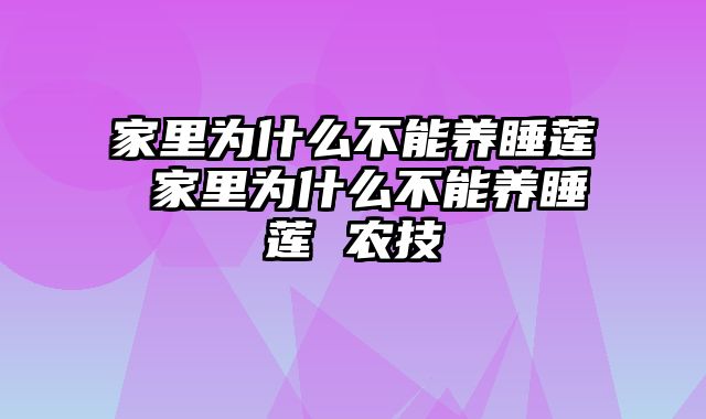 家里为什么不能养睡莲 家里为什么不能养睡莲 农技