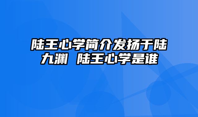 陆王心学简介发扬于陆九渊 陆王心学是谁