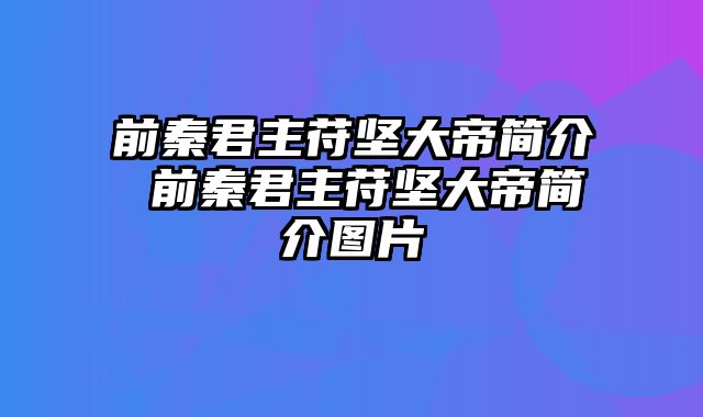 前秦君主苻坚大帝简介 前秦君主苻坚大帝简介图片