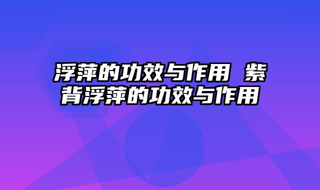 浮萍的功效与作用 紫背浮萍的功效与作用