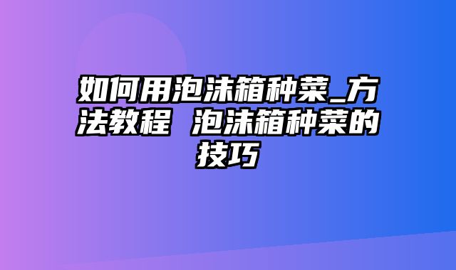 如何用泡沫箱种菜_方法教程 泡沫箱种菜的技巧