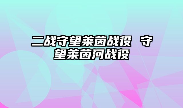 二战守望莱茵战役 守望莱茵河战役