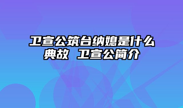 卫宣公筑台纳媳是什么典故 卫宣公简介