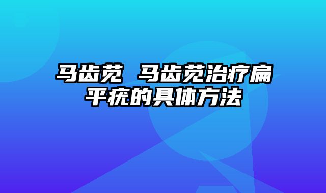 马齿苋 马齿苋治疗扁平疣的具体方法