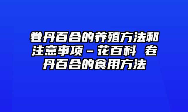 卷丹百合的养殖方法和注意事项–花百科 卷丹百合的食用方法