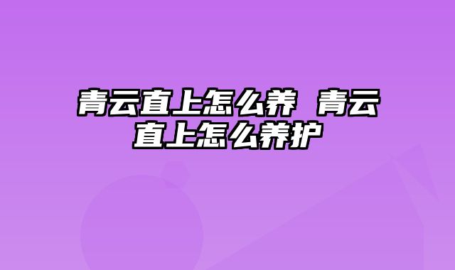 青云直上怎么养 青云直上怎么养护