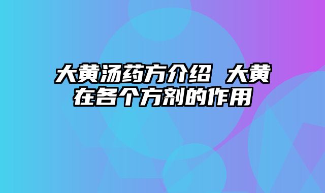 大黄汤药方介绍 大黄在各个方剂的作用
