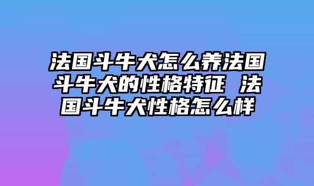 法国斗牛犬怎么养法国斗牛犬的性格特征 法国斗牛犬性格怎么样