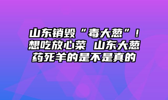山东销毁“毒大葱”!想吃放心菜 山东大葱药死羊的是不是真的