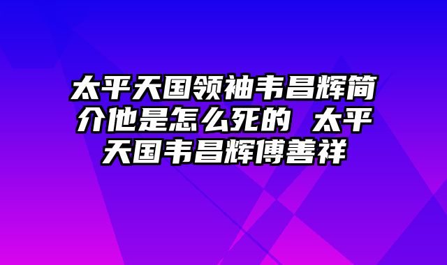 太平天国领袖韦昌辉简介他是怎么死的 太平天国韦昌辉傅善祥