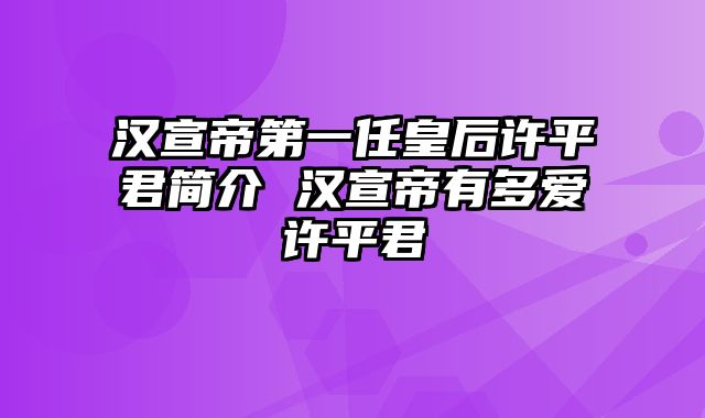 汉宣帝第一任皇后许平君简介 汉宣帝有多爱许平君