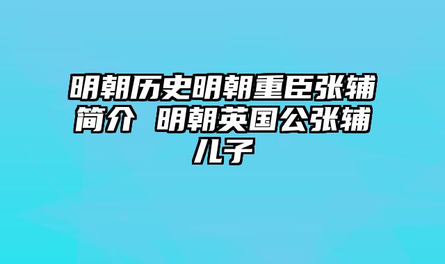 明朝历史明朝重臣张辅简介 明朝英国公张辅儿子