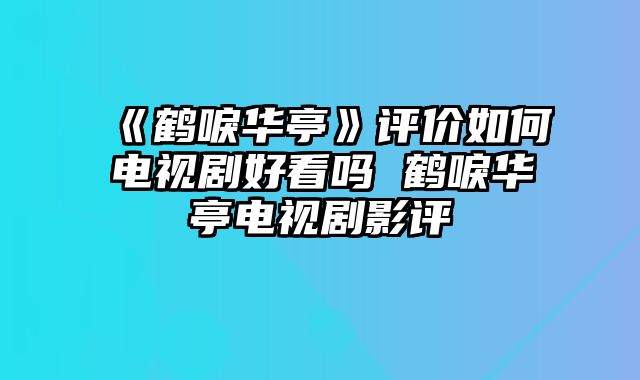 《鹤唳华亭》评价如何电视剧好看吗 鹤唳华亭电视剧影评